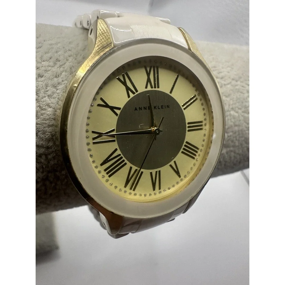 Anne Klein Womens‎ New Battery Gold Tone Ceramic Ivory 36MM 7.5